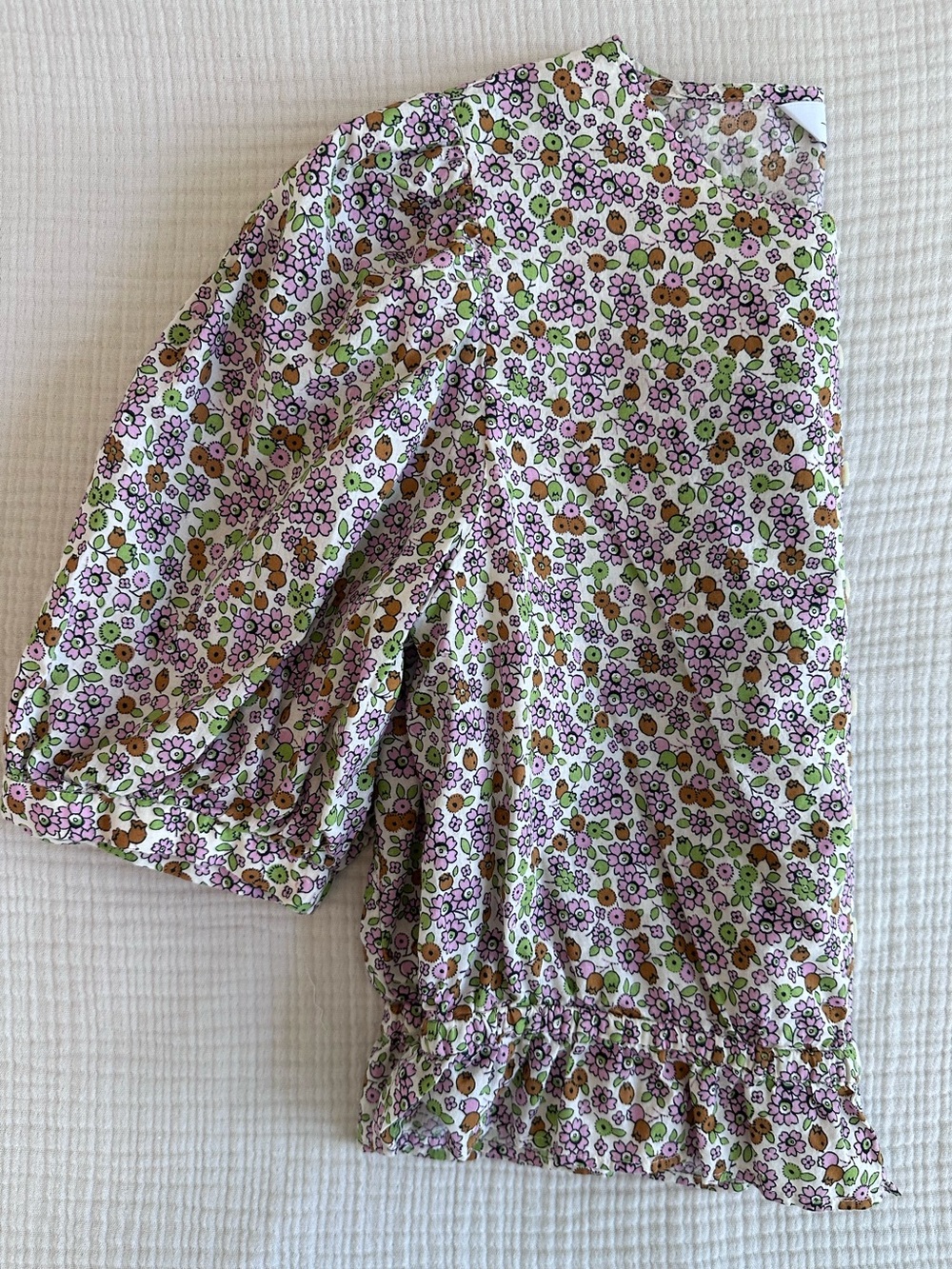 & Other Stories Floral Puff Sleeve Button-Front Blouse in Purple, Green, Brown 6
